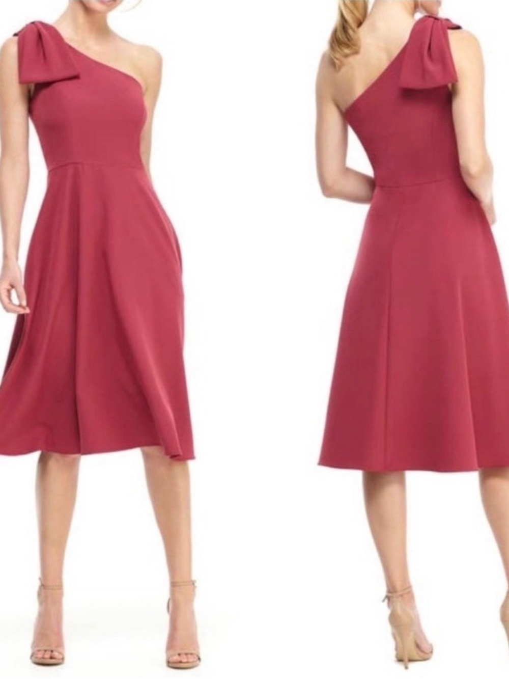 Gal Meets Glam Regina One-Shoulder Bow Midi Dress Berry Pink Rose